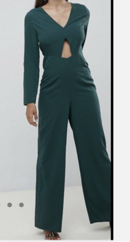 Asos green cut out detail Jumpsuit  wide leg holiday dress Size 10 BN - Picture 1 of 5