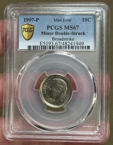 1997 Roosevelt Dime PCGS MS67 Broadstrike Minor Double-Struck Error Coin 10C - Picture 4 of 7