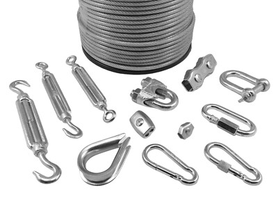 PVC Drahtseile + OPTIONAL Kausche Duplex Simplex Karabiner Schäkel Bügel Klemme