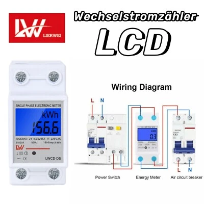 SOL-TEC Wechselstromzähler LCD Stromzähler Geeicht Für DIN Hutschiene 5 (80)A AC 230V