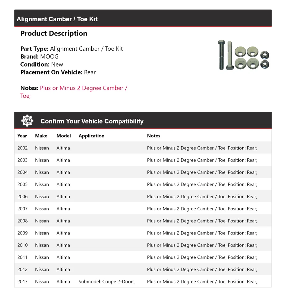 Kit de inclinación/puntera trasera MOOG 2002-2013 Nissan Altima 2002 2003 2004 Foto 2 de 3