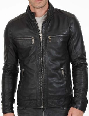 New Mens Genuine Lambskin Leather Slim Fit Biker Motorcycle Jacket for Men X302