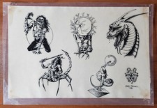 ORIGINAL Vintage 1990 DVS Designs Tattoo Flash Production Sheet Dragon Fantasy