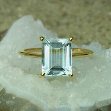 Aquamarine Crystal Ring, 14k Gold Fill ,Emerald Cut Aquamarine Ring, Women Gift.