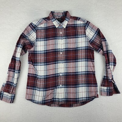 Proof Flannel Shirt Mens Large Blue White Dark Orange Plaid Button Up EC