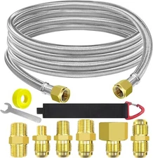 12 Ft High Pressure Braided Propane Hose Extension with Conversion Coupling 3/8"