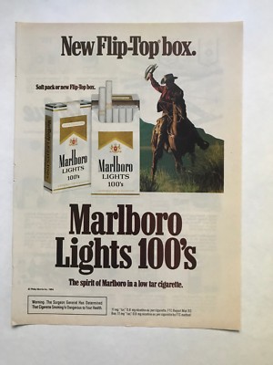 Marlboro Lights 100's New Flip Top Box Vintage 1984 Ad 11'' x 8''