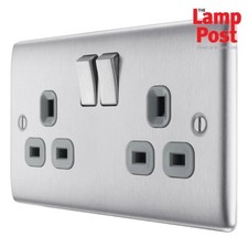 BG Nexus Metal NBS22G - Stainless Steel Double Plug Socket 2 Gang Brushed Satin