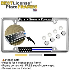 Duty Honor Courage Thin Blue Line U.s. Flag - Metal Car License Plate Frame