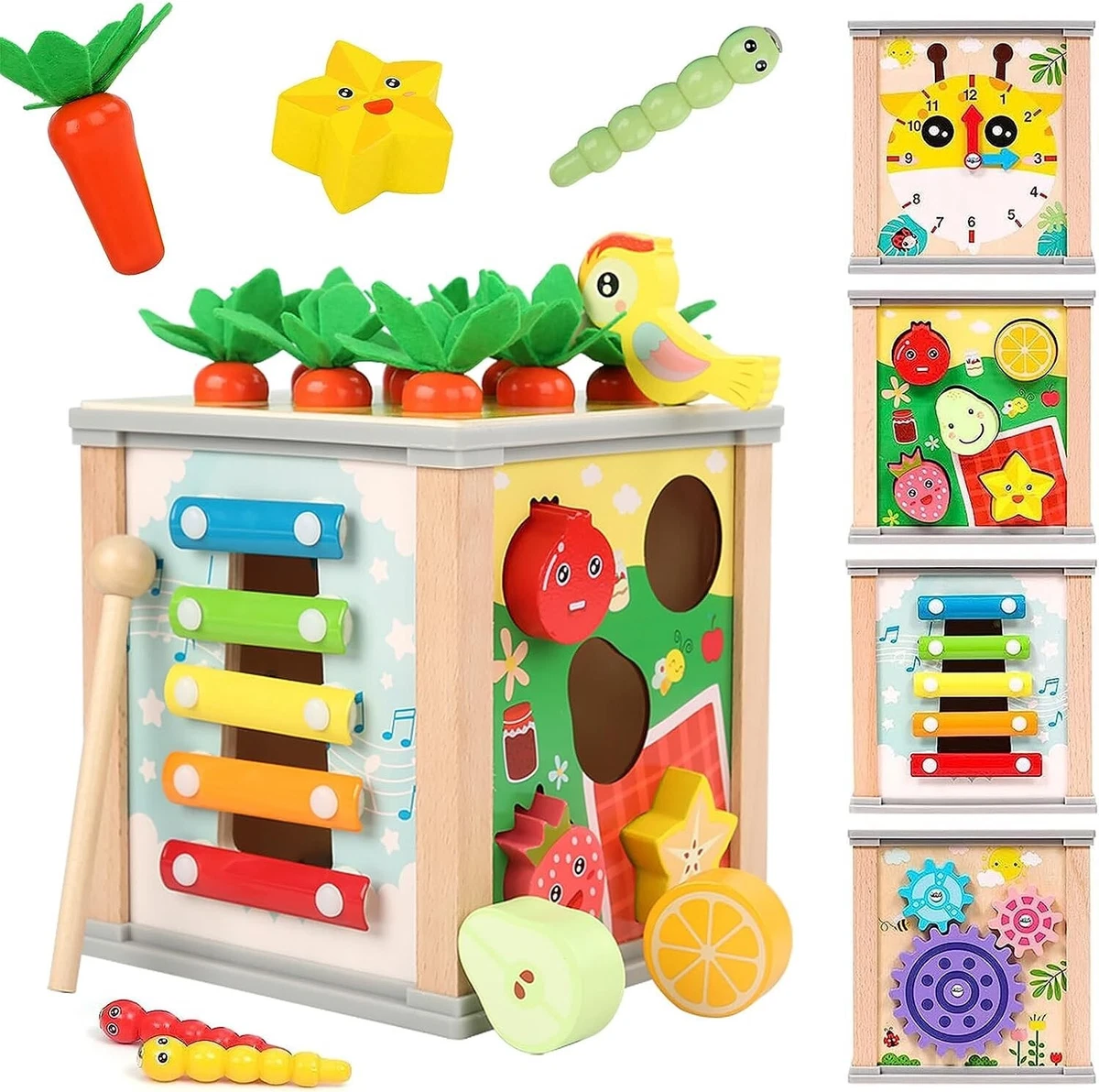 Jeux Montessori 2 3 4 5 ans, jeux pour enfants, jeu de 3 jouets Montessori  éducatifs en bois pour enfant fille, 2 puzzles + 1 xylophone, apprendre