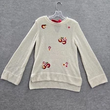 LC Lauren Conrad x Disney Women Sweater Small Cream Apple Embroidered Knit