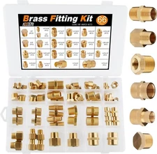 KOOTANS 66pcs Brass Pipe Fittings Assortment NPT Adapter Fitting, Reducer