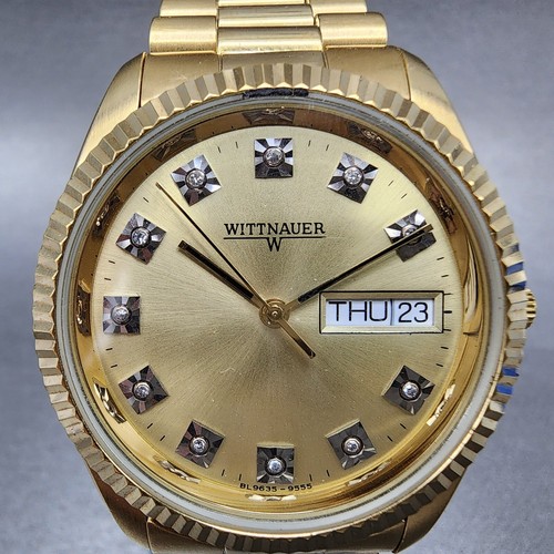 Wittnauer President Watch Men 35mm Gold Dial Gold Tone Daydate BL9635-9555 PARTS - Picture 3 of 13
