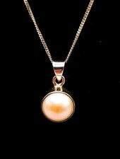 Mabe Pearl Pendant Necklace Sterling Silver Drop 18in Chain Wedding Gift Real