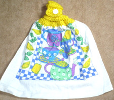 1 Crochet Top Hanging Kitchen Towel Tea Teapots Lemon slices, Single brt yellow
