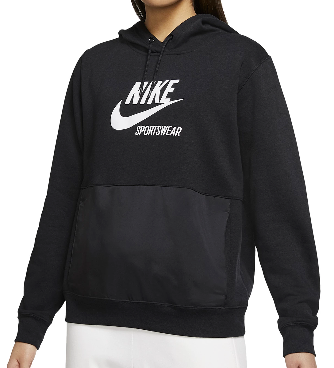 Nike Women Black/White Heritage Graphic Fleece Hoodie (DM3299-010) Size  1X/2X