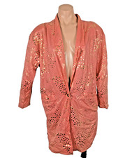 VTG 80s Cover Up Ste Jan Marie Neiman Marcus Kimono GOLD Coral Blazer Cover Up S