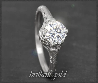 Antik Jugendstil Design Brillant Ring, 1,05ct Solitär Diamant, 585 Weißgold - Bild 1 von 4
