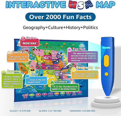 Bilingual Interactive for Kids Talking USA Map World Map for Kids Learning, G...
