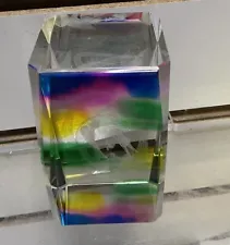 Dragon 3D Crystal Glass Laser Etched  Holographic Paperweight Cube Rainbow
