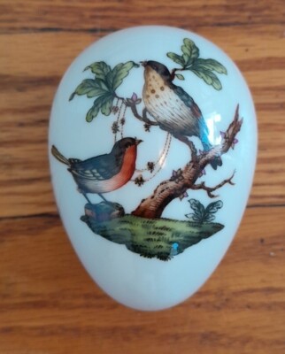 Herend Rothschild Bird Hand Painted in Hungary Porcelain Egg Shaped Bon Bon Box
