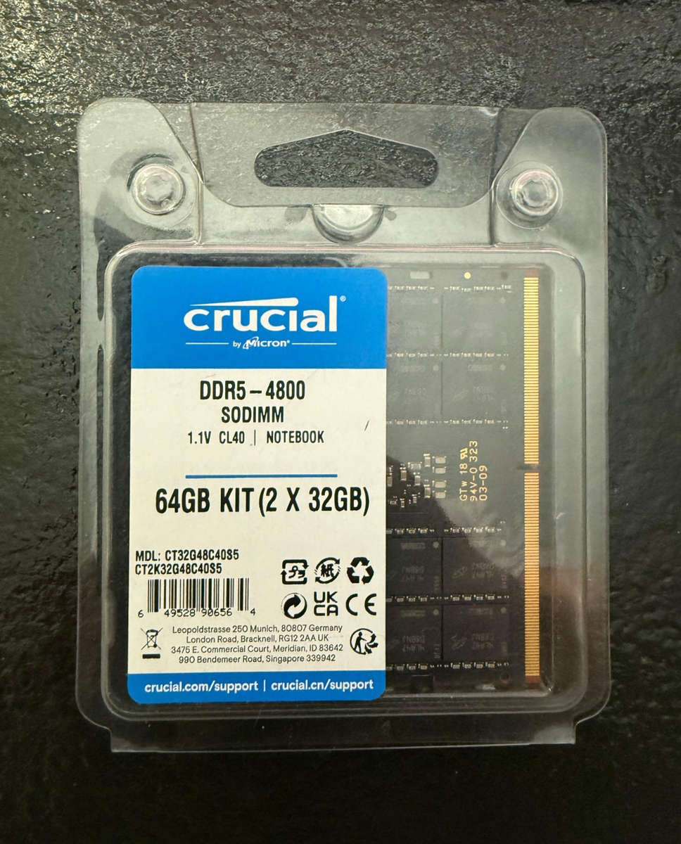 Crucial 64GB DDR5-4800 SO-DIMM Laptop Memory (2x32GB) RAM PC5