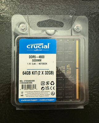 Crucial 64GB DDR5-4800 SO-DIMM Laptop Memory (2x32GB) RAM PC5