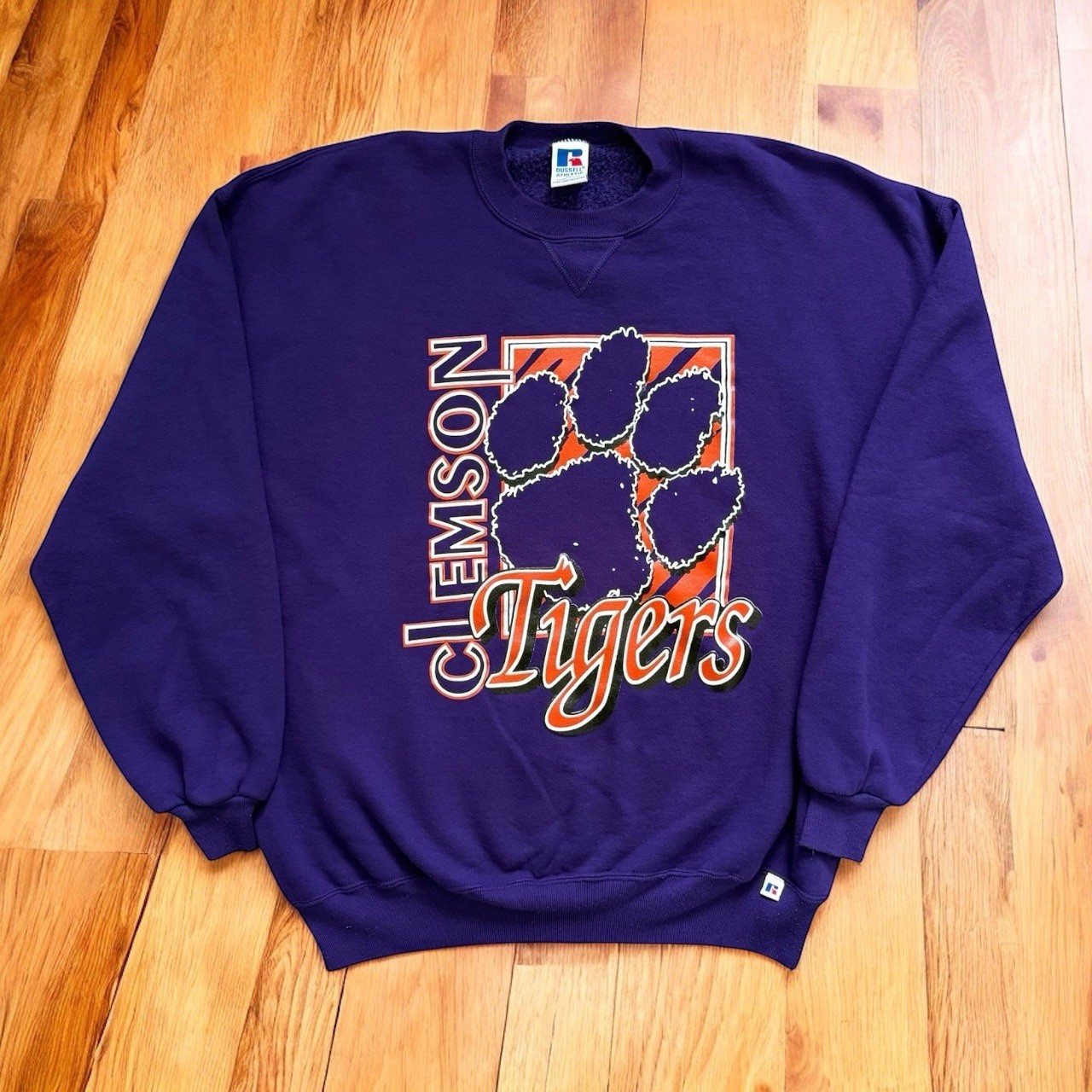Vintage 90’s Clemson Tigers Purple Russell Athletic Crewneck Sweatshirt XL