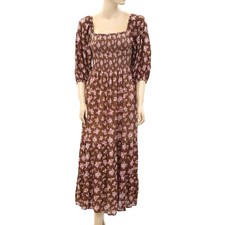 Urban Outfitters Lottie Brown Floral Smocked Lace Up Back Midi Dress Women’s S