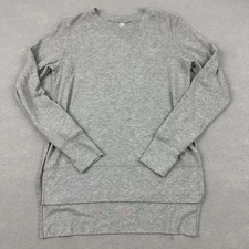 Alo Shirt Women XS Gray Heathered Long Sleeve Crewneck Pullover Side Slits Yoga