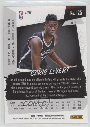 2016-17 Panini Revolution Rookies Astro Caris LeVert #125 Rookie RC sq1 ...