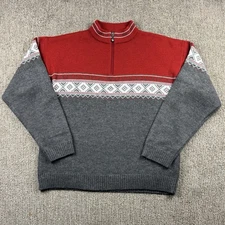 Meister Womens L 1/4 Zip Pullover Knit Wool Blend Sweater Ski Red Grey Nordic