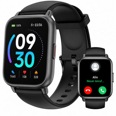 Smartwatch Herren Anruffunktion Fitnessuhr Sportuhr für iPhone & Samsung Schwarz