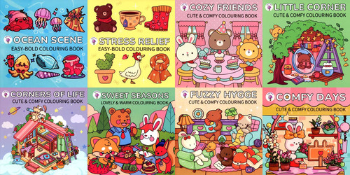 COLOURING BOOK - STRESS RELIEF - EASY BOLD / CUTE & COMFY for children & adults