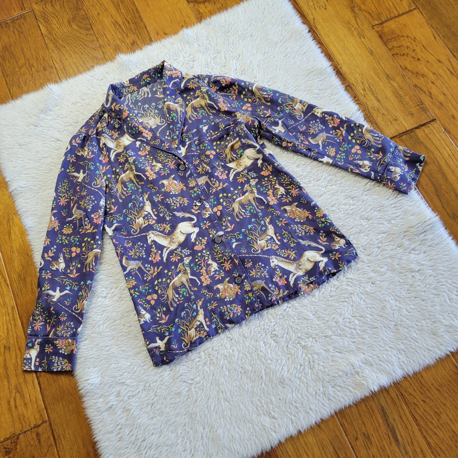 J.Crew x Drake's London Midnight Unicorn 100% Silk Pajama Style Top Size 0-2?