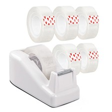 Desktop Tape Dispenser White with Weighted Nonskid Base - Includes 6 Rolls of...