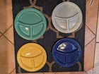 🔥 VINTAGE RARE BAUER SIGNED PASTEL GLAZED 3 PORTIONED DIVIDED PLATES LOT X 4 🔥
