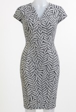 Michael Kors Sheath Dress Fern Print Stretch Navy White Knee Length NWT M