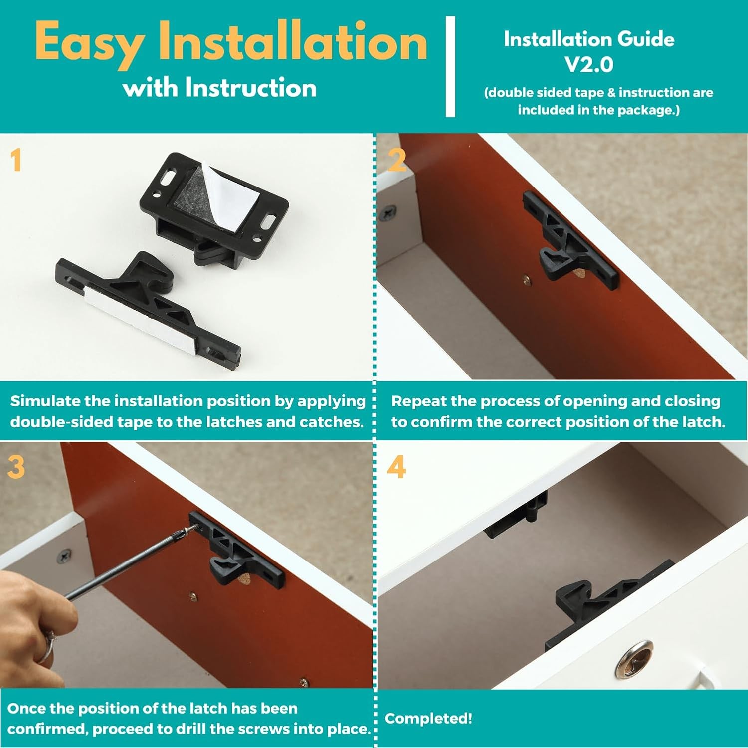 RV Drawer Latches and Catches, 8 Pack Cabinet Door Black 