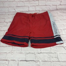Nautica Swim Trunks Mens XL Red Navy Stripe Board Shorts Mesh Lined Drawstring