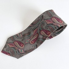 VTG New River for J. Riggings Mens Silk Paisley Tie Gray Burgundy Made in USA