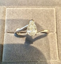 18ct White Gold Pear Solitaire Natural Mined Diamond Ring 0.4 carat Ring size: M