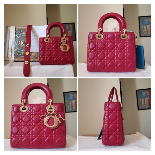 $6700 Lady Dior MydiorABC Dioramour Dark Red Lambskin Gold hw small bag 