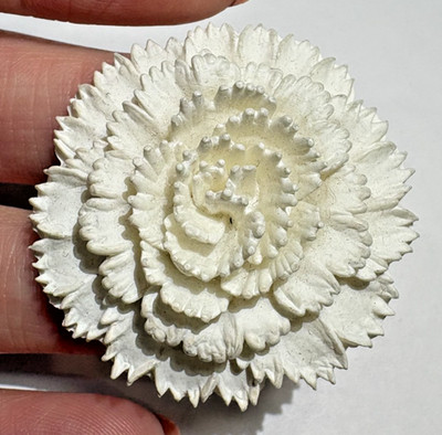 Vintage White Carnation Flower Heart Wreath Polymere Celluloid Brooch