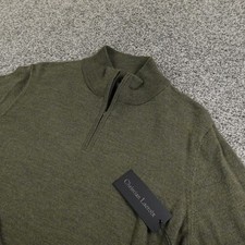 NEW Christian Lacroix Sweater Mens M Green Merino Wool Pullover 1/4 Zip Knit Top