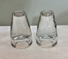 GLASS CANDLE HOLDERS HEAVY REVERSIBLE 4.25 INCHES TALL