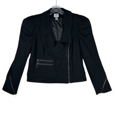 Worthington Petite Moto Blazer PL Black Modern Knit Asymmetric Zip Corpcore Goth