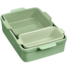 3PC Casserole Cookware Set, Ceramic Tray, Bread Loaf Pan, 8x8 Square Pan