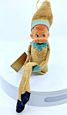 Vtg 1966 Burlap INARCO PIXIE ELF Knee Hugger Holiday Christmas Ornament