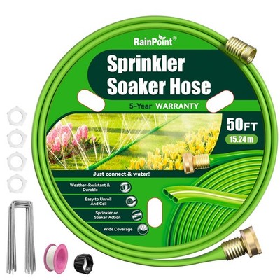 RAINPOINT Sprinkler Hose with Holes 50FT, Flat Soaker Hose with Stakes, Light...